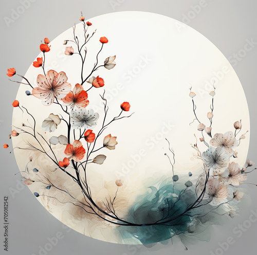  Background illustration with flowers for holiday cards,Generated by AI