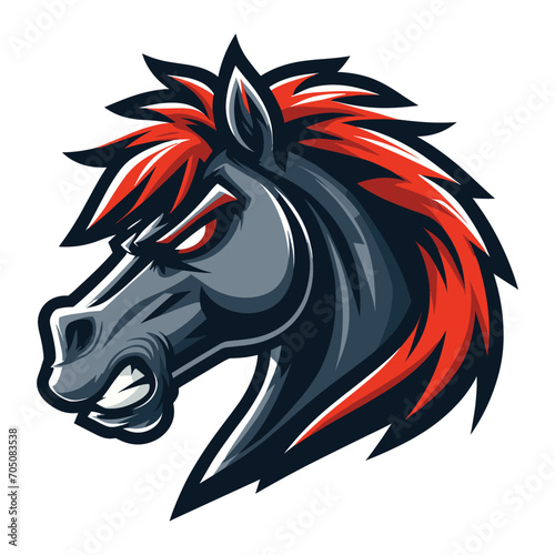 brave strong animal horse head face mascot design vector illustration, logo template isolated on white background