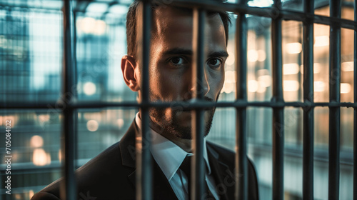 Elegant man behind bars. 