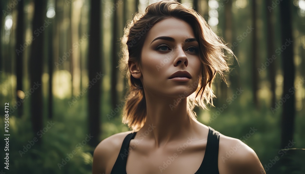 potrait of Young beautiful woman exercise in the forest potrait of Young beautiful woman exercise in the forest