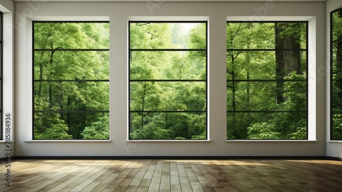 Two Large Windows with Trees Outside Generative AI
