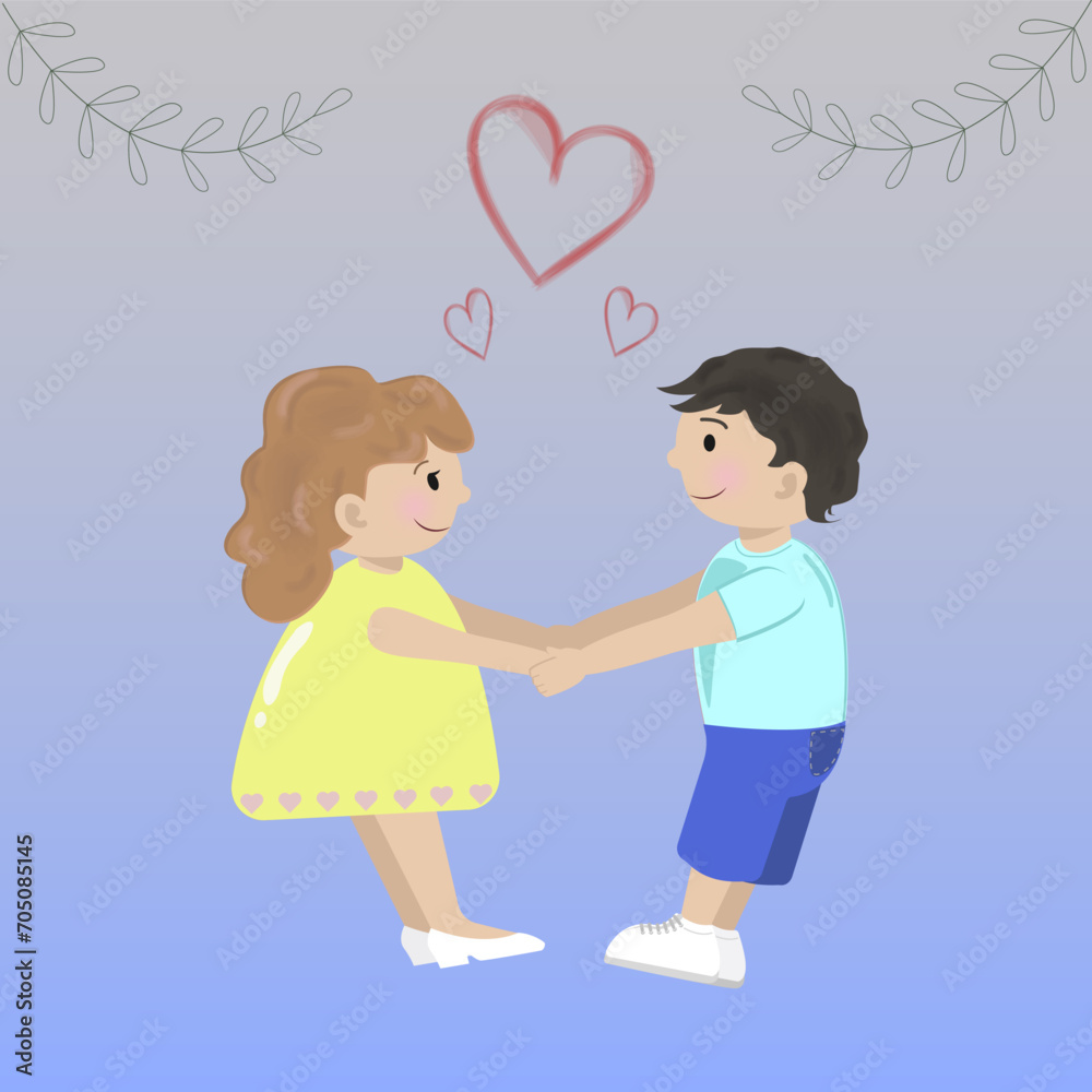 Valentine's Day. Cartoon couple. Valentine's Day card. Valentine's Day. Cartoon couple. Valentine's Day card.