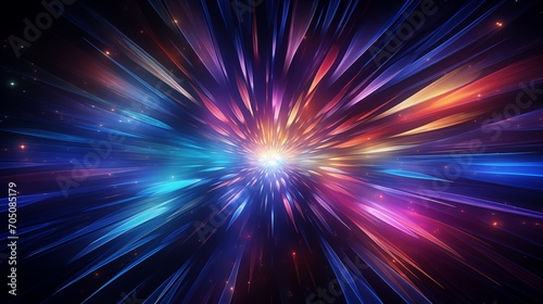 Fototapeta Naklejka Na Ścianę i Meble -  Hyper jump, Light speed, hyperspace, space warp background. Abstract cosmic background. Neon glowing rays in motion. Neon glowing rays in motion.