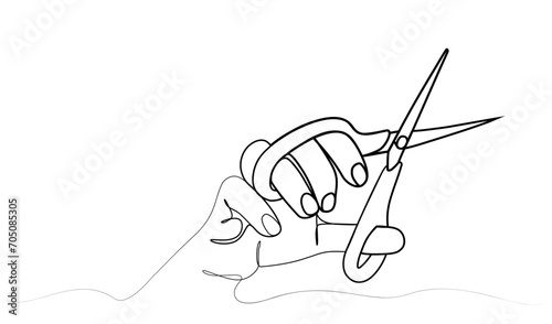continuous drawing of scissors in hand with one line. vector illustration