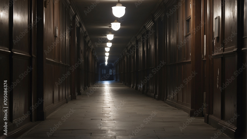 The dark corridor is scary with little light