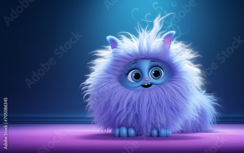 A cute purple monster with big hair and blue eyes Generative AI