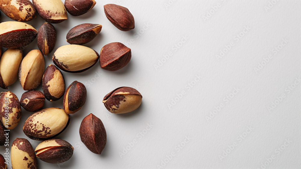 Pistachio nuts on white background, top view. Healthy food
