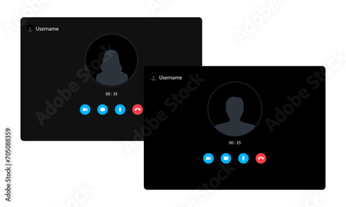 Video call interface. On the Internet mockup of a webinar or video conference call screen, video call user interface vector eps10