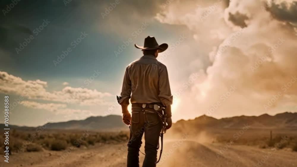 cowboy with hat and gun in the desert ready for duello cowboy with hat and gun in the desert ready for duello