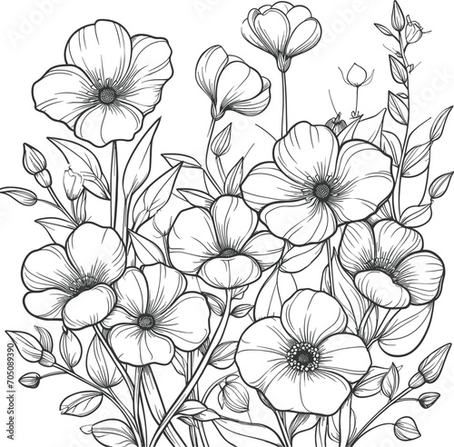 Wallpaper Mural Illustrated bunch of flowers. Outlined floral drawing. Vector flowers. Torontodigital.ca