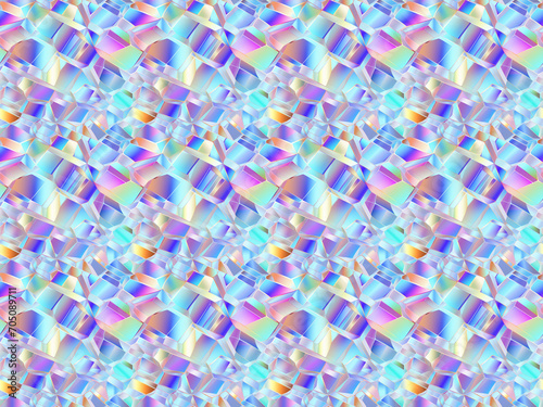Seamless pattern with 3D geometric shapes. Colorful crystal texture