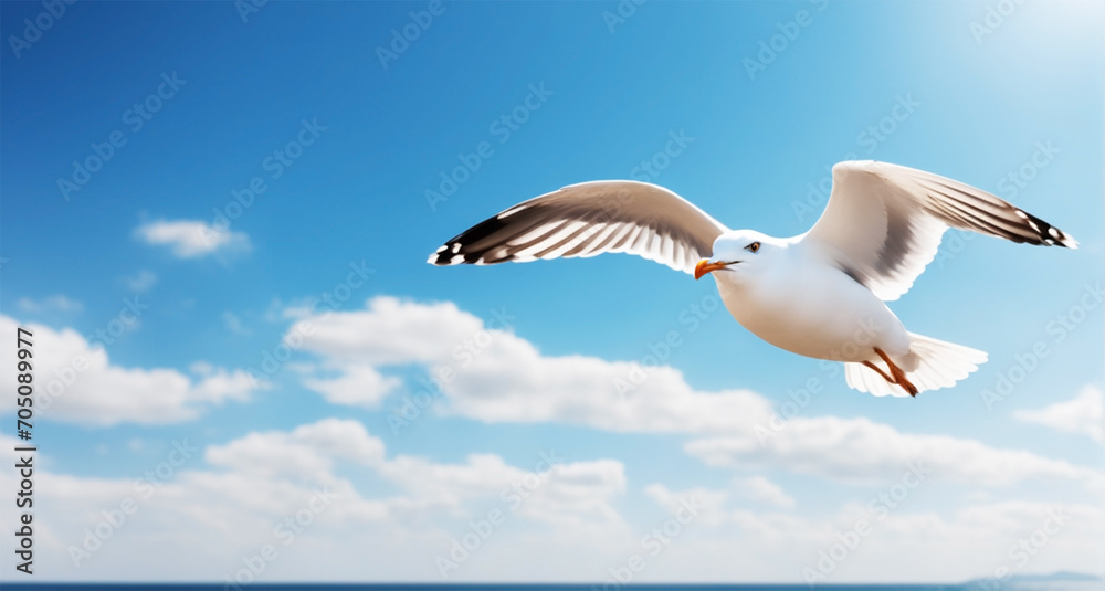 Seagal's Soaring Symphony: Majestic Flight in the Open Sky with Negative Space Seagal's Soaring Symphony: Majestic Flight in the Open Sky with Negative Space