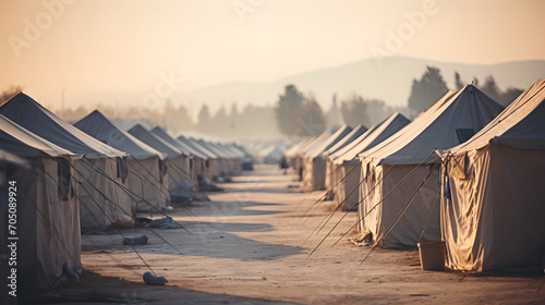 Refugee camp with tent photo