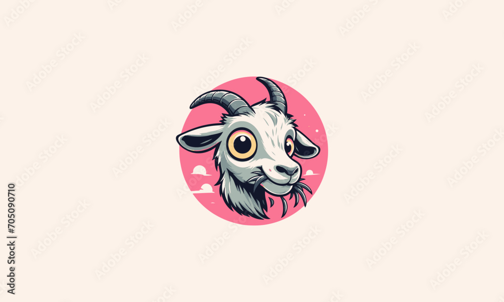 head goat cartoon eat grass vector mascot flat design