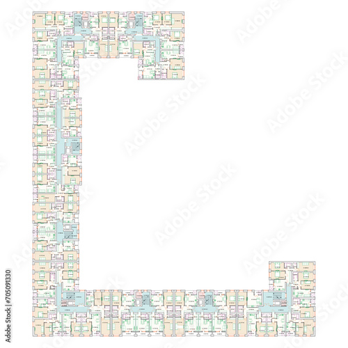 Vector architectural project of a multistory building floor plan