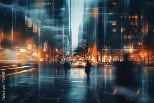 Wallpaper Mural People walking in a downtown city during night. Motion blur image with blurred background Torontodigital.ca