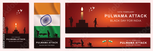 Pulwama attack, Black Day, of India 14 February, Pulwama attack poster, Poster, on the Indian army. vector illustration, graphic art, post, design, CRPF Jawans. India, new, story, banner, web,