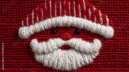 Knitted Christmas and New Year wool pattern. Christmas joys with knitted Santa. Close-up of Sweater Design.
