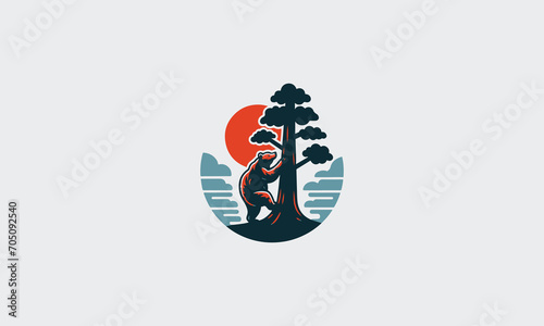 the bear is climbing a tree vector logo flat design