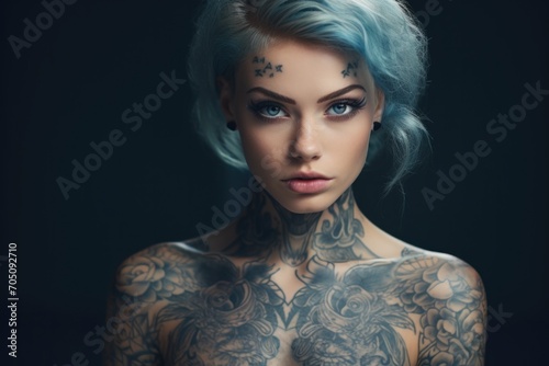 Portrait of a sharp looking young woman covered in tattoos