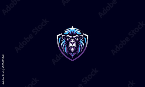 head gorilla angry with shield vector mascot design