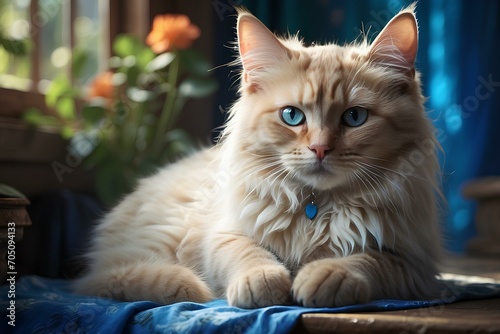  Mystical Blue-Eyed Feline Elegance photo