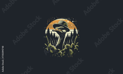 head ostrich wearing hat vector artwork design