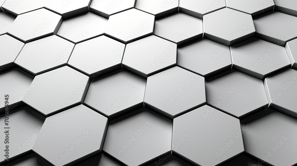 Fototapeta premium A minimalistic yet elegant background of white hexagonal cells outlined in black, forming a clean and modern geometric pattern Ai Generative