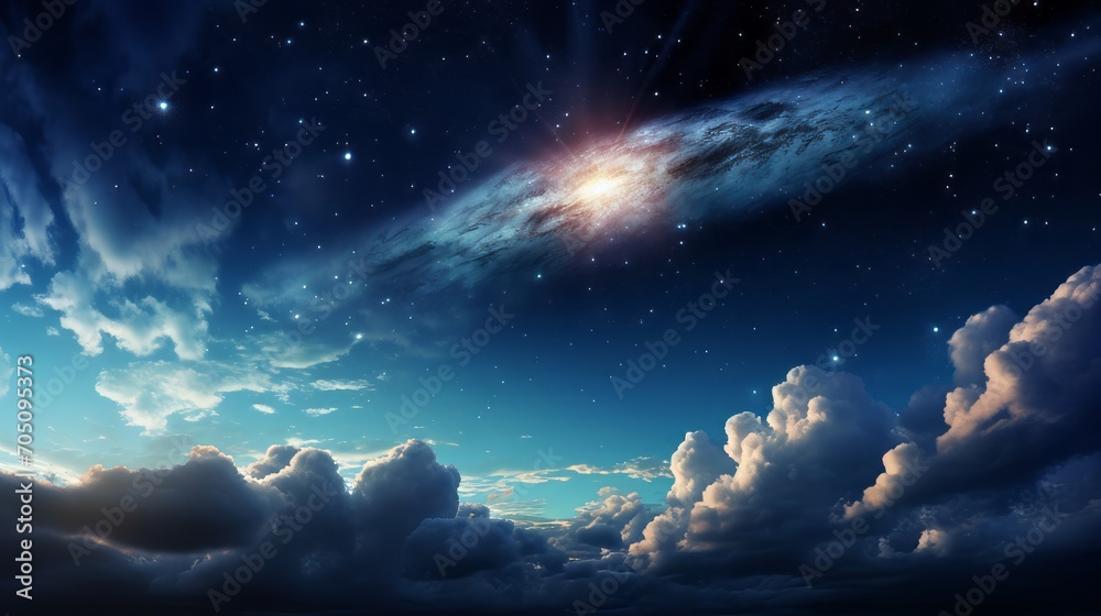 A celestial phenomenon with a meteor breaking through the atmosphere