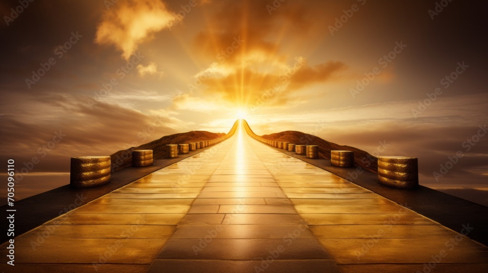 A golden path leading to a successful destination