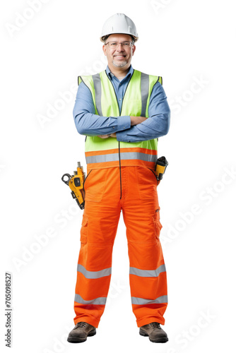 photo of a engineer with white safety helmet isolated on transparent background