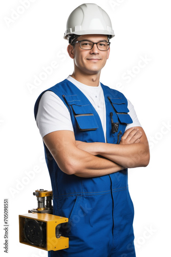 photo of a engineer with safety helmet isolated on transparent background