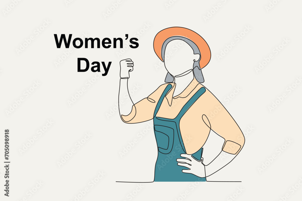 Color illustration of a tough woman. Womens day one-line drawing Color illustration of a tough woman. Womens day one-line drawing