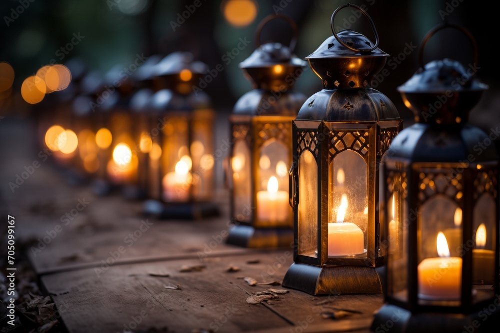 Candlelit lanterns casting a gentle glow of enchantment Candlelit lanterns casting a gentle glow of enchantment