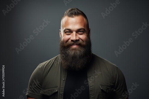 Portrait of a bearded man in a shirt on a dark background © Loli