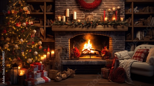 Cozy Yuletide theme with warm lights and stockings