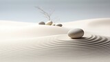 Tranquil zen garden with smooth stones and raked sand patterns