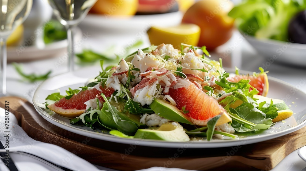 Close up fresh salad with crab meat. Close up fresh salad with crab meat.