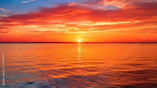 Tranquil ocean sunrise casting a warm glow over the water