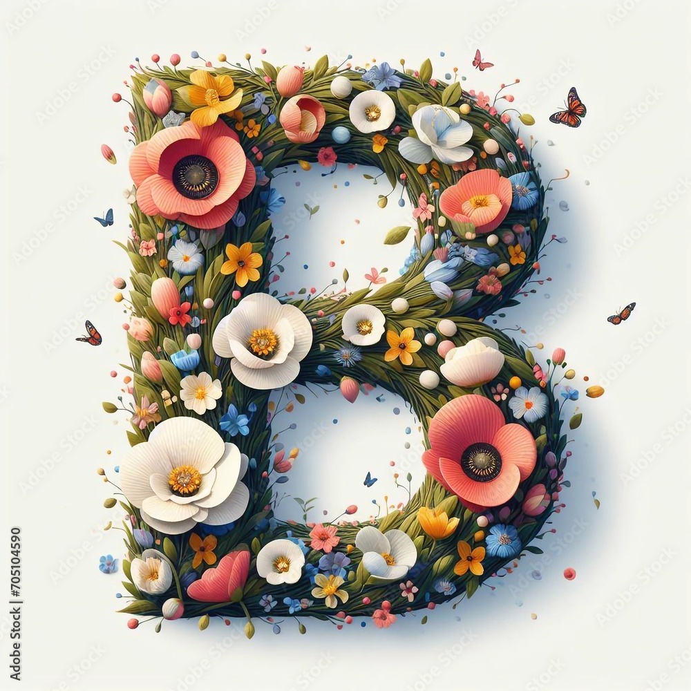 Flowers letter B. AI generated illustration