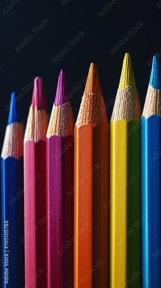 Row of Colorful Pencils Sitting Neatly Together Row of Colorful Pencils Sitting Neatly Together