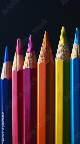 Row of Colorful Pencils Sitting Neatly Together