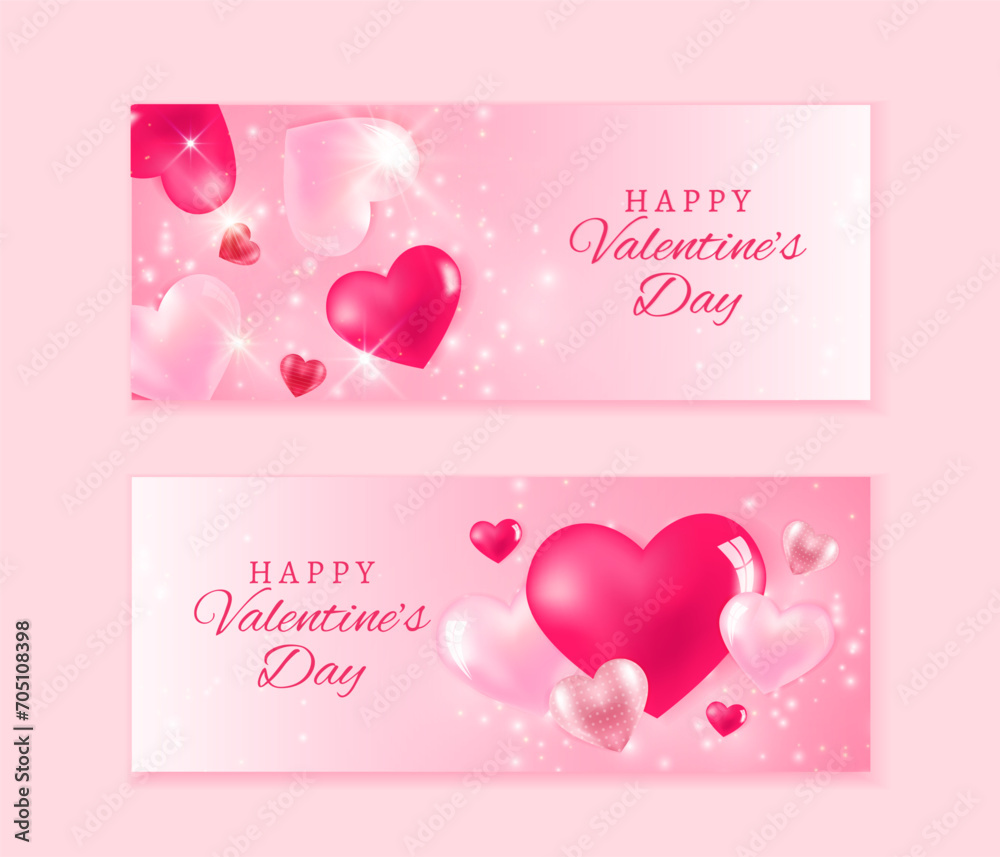 Valentine's day posters set. Vector illustration. red, and pink balloon hearts with place for text. Cute love sale banners, vouchers or greeting cards