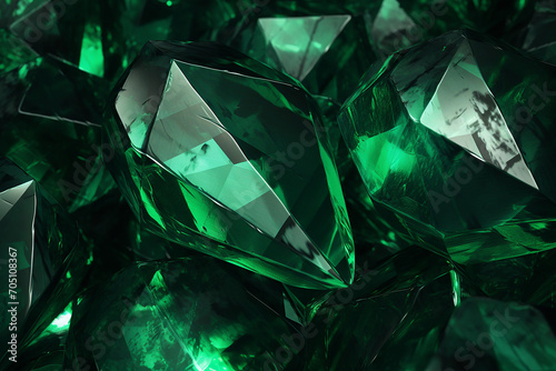 Emerald diamonds close-up on a dark background.