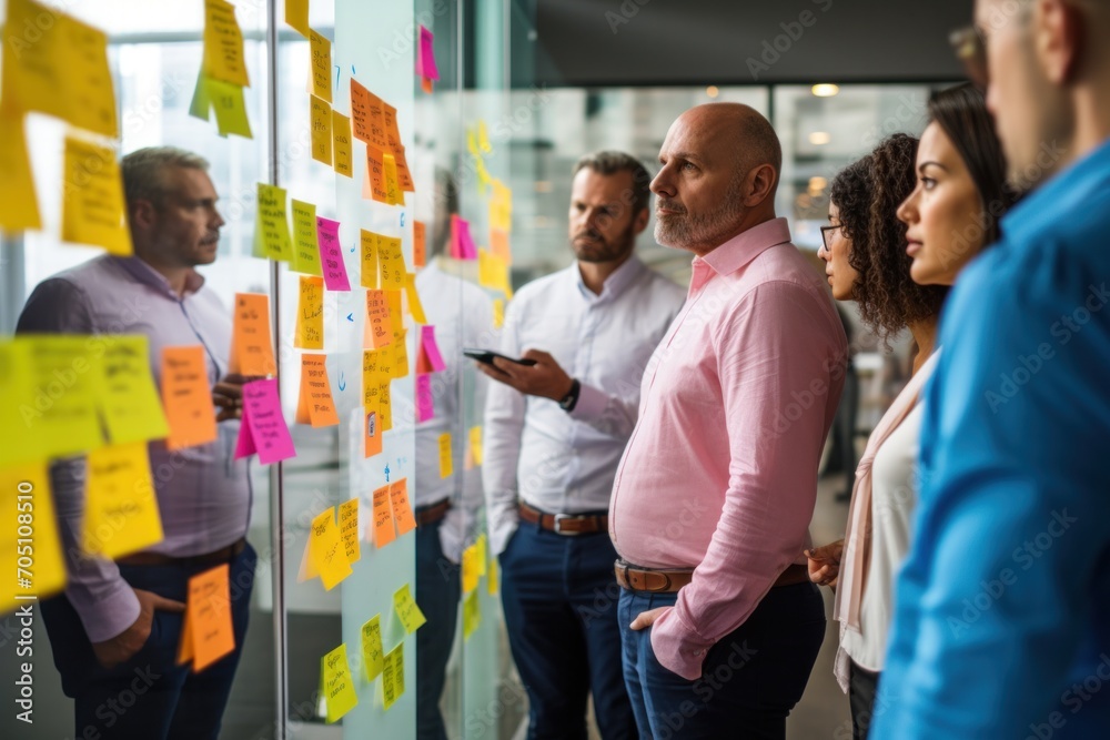 Brainstorm business people Business analysis on whiteboard with sticky notes Brainstorm business people Business analysis on whiteboard with sticky notes