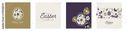Happy Easter card set. Modern design in pastel colors.