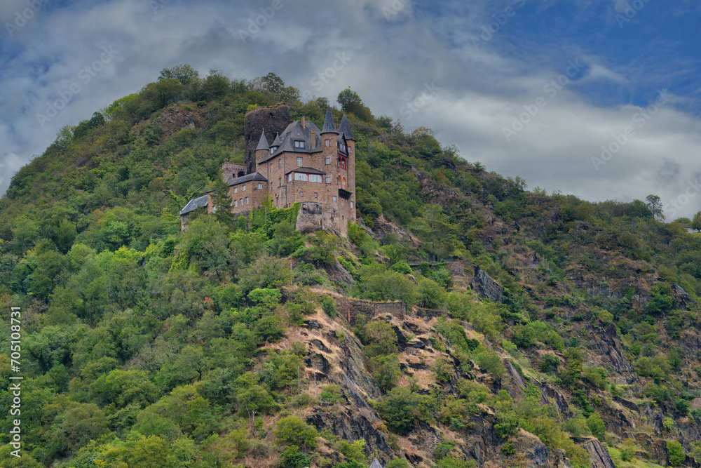 Katz Castle overlooking the Rhine River, St Goarshausen, Rhineland Palatinate, Germany