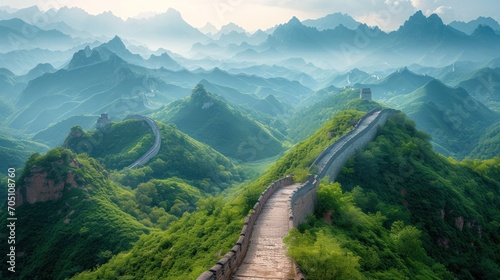 Create a panoramic view of the Great Wall of China, photo