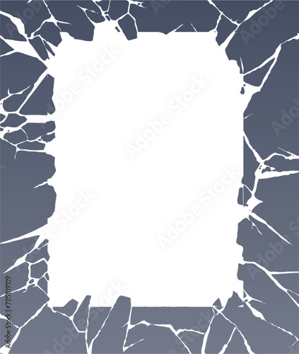 Frame of broken glass. A frame of a crushed rectangular plate