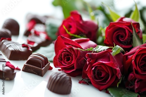 roses and chocolates isolated on white background